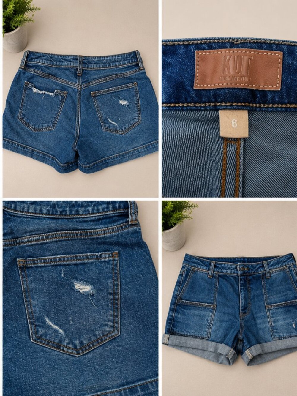 Kut from the Kloth Denim Shorts Women’s Size 6 Medium Wash Distressed Patch Pock